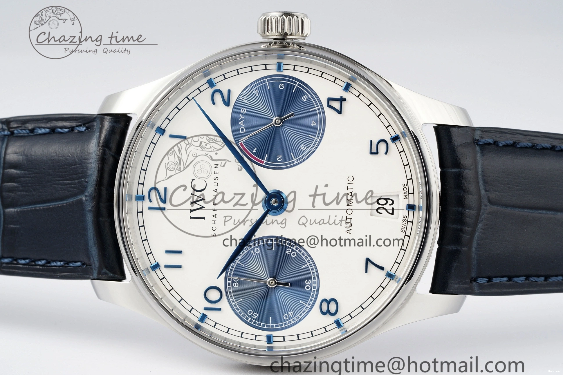 MIROTIME 0316 ZeroBulk Portuguese Real PR IW500715 SS AZF 1:1 Best Edition White Blue Dial on Blue Leather Strap A 7034